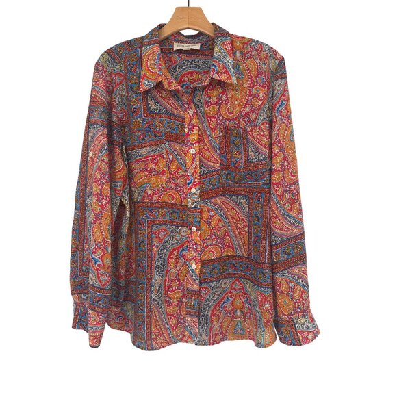 Jones New York Sport size XL Womens Paisley Button-Up Shirt Long Sleeve Boho - Picture 2 of 5